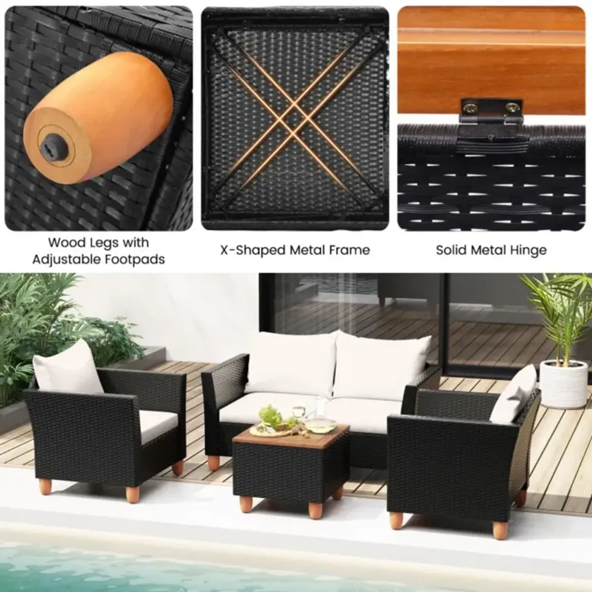 Hivvago 4 Pieces Outdoor Conversation Set with Storage Coffee Table