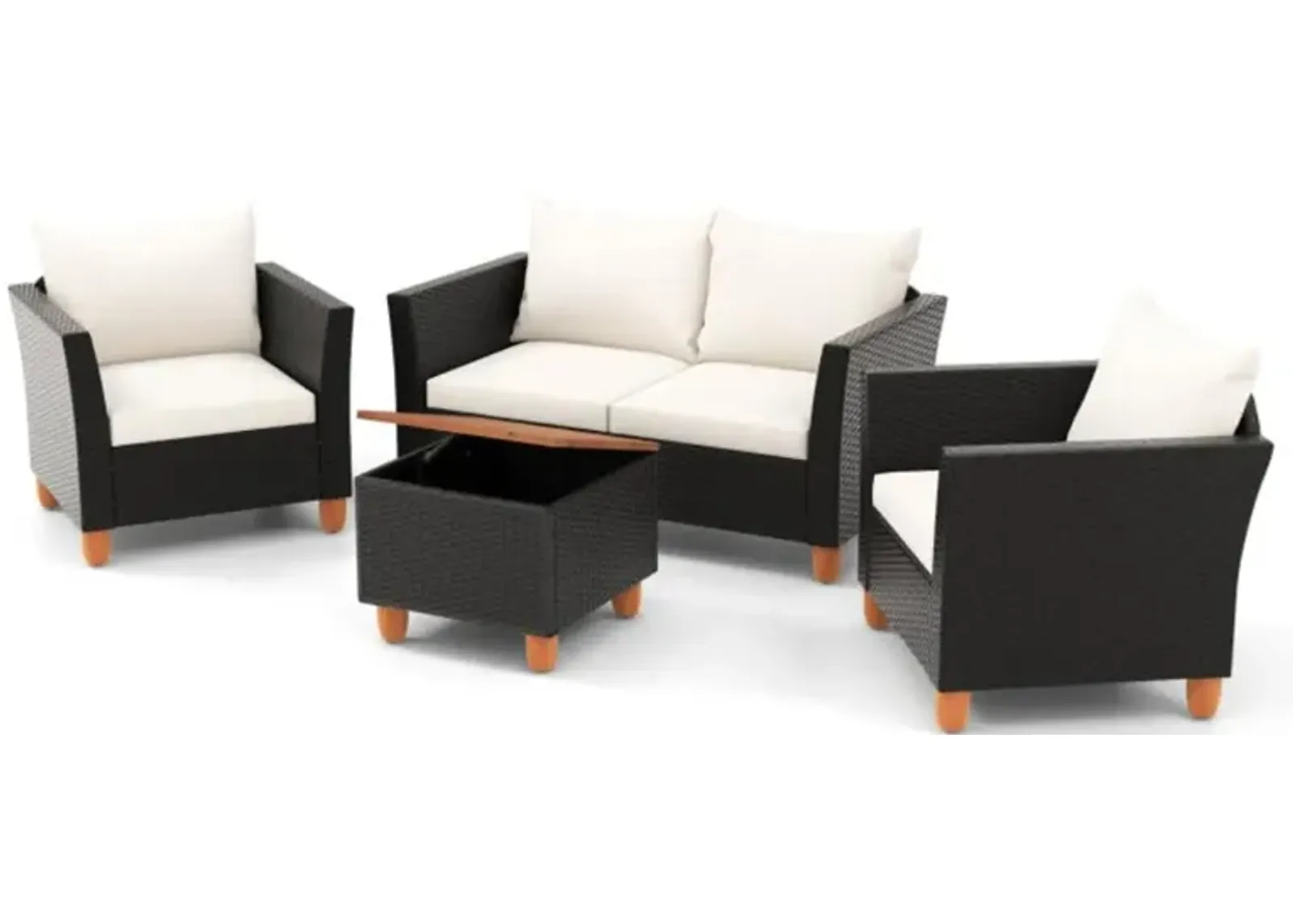 Hivvago 4 Pieces Outdoor Conversation Set with Storage Coffee Table