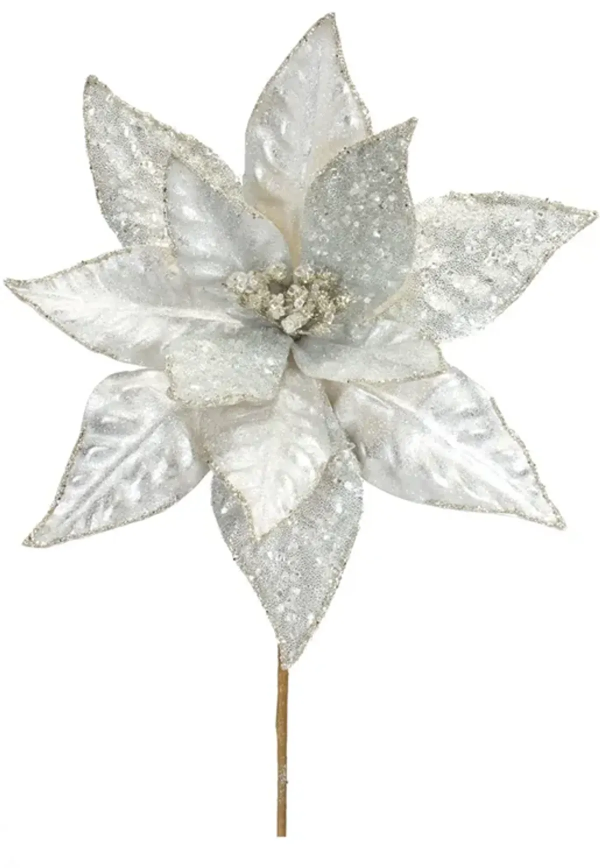 Ivory Poinsettia Stem with Bead Accent Elegant Holiday Floral Decoration (Set of 6)