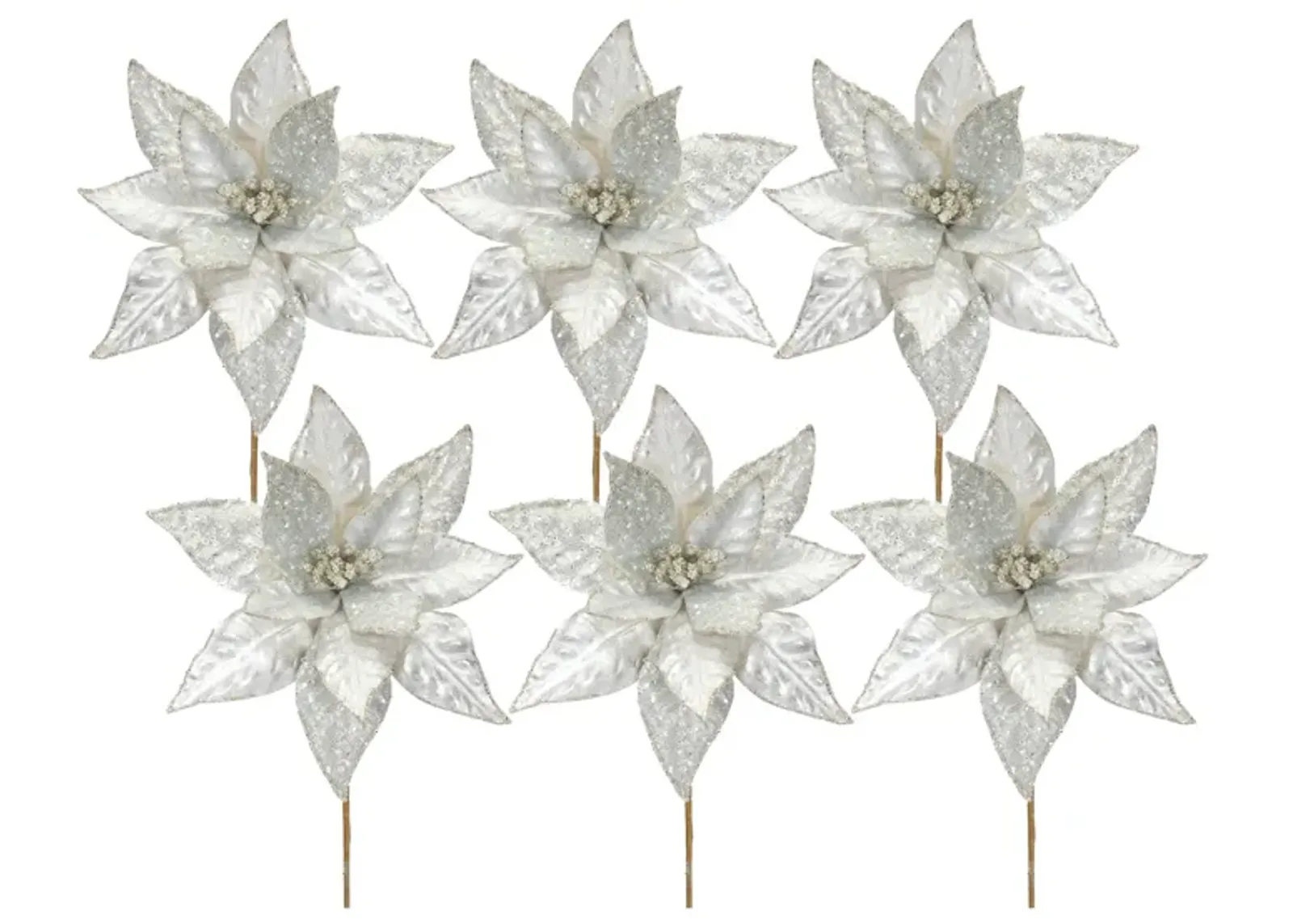 Ivory Poinsettia Stem with Bead Accent Elegant Holiday Floral Decoration (Set of 6)