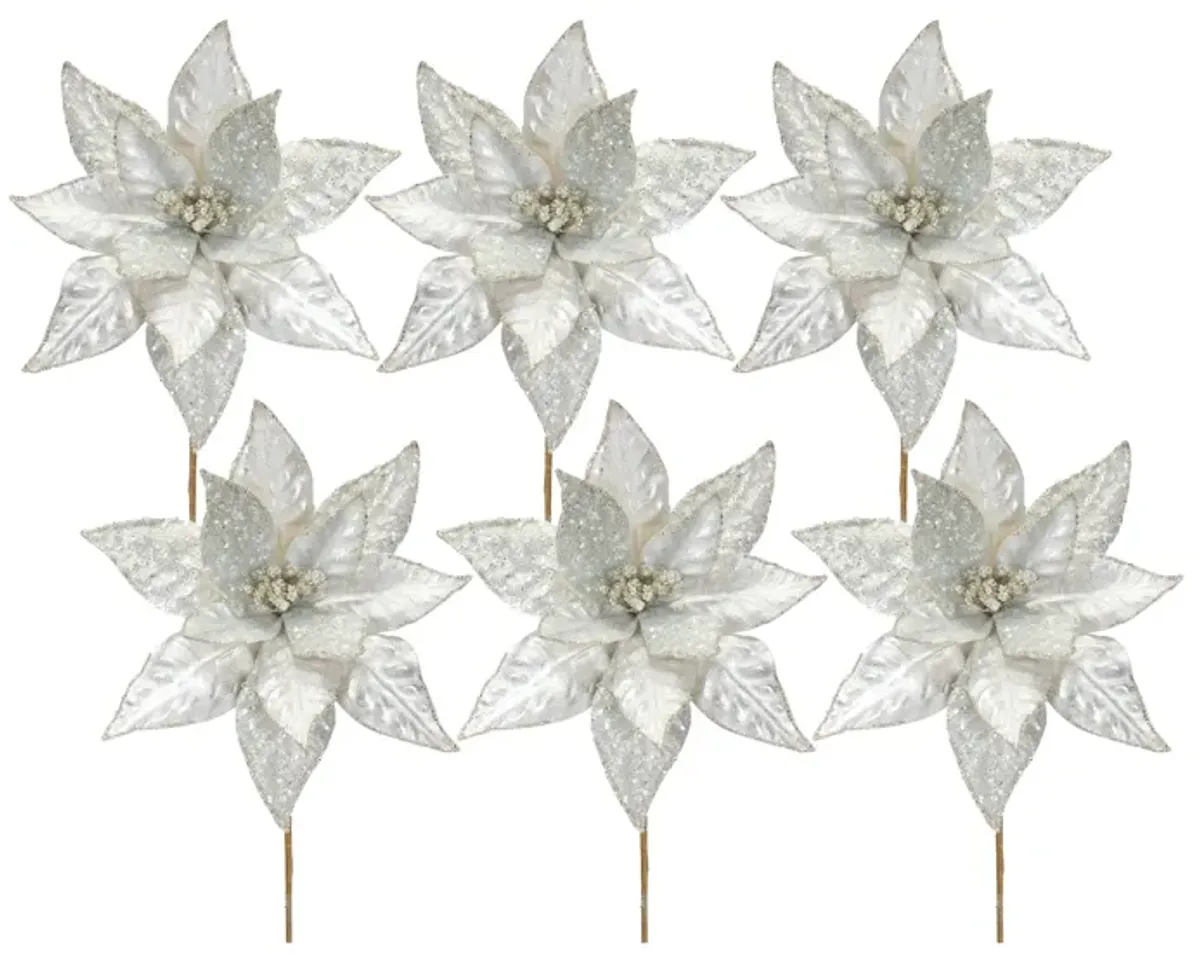 Ivory Poinsettia Stem with Bead Accent Elegant Holiday Floral Decoration (Set of 6)