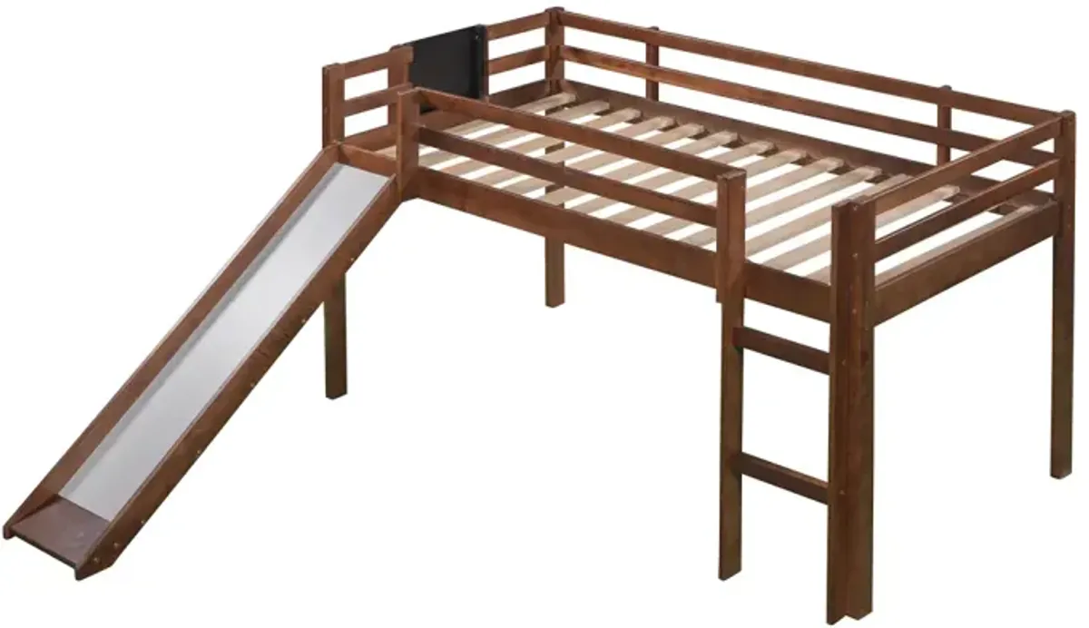 Twin size Loft Bed Wood Bed with Slide, Stair and Chalkboard