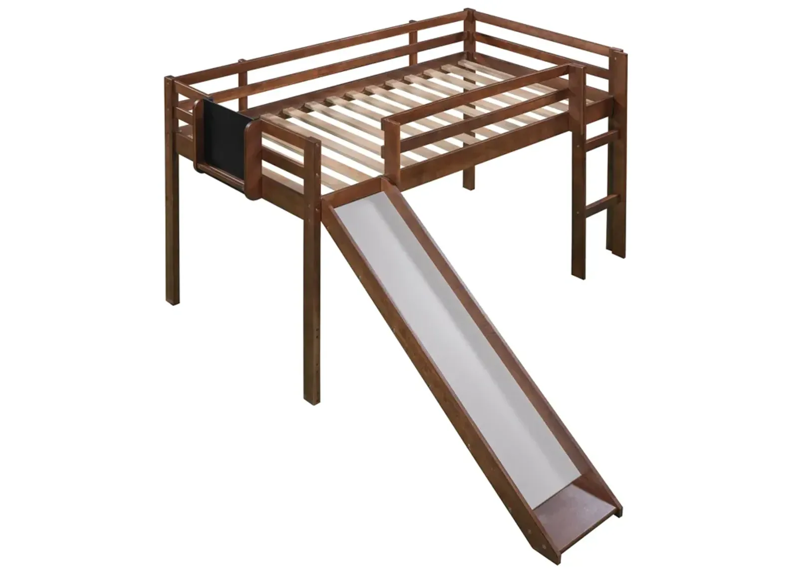 Twin size Loft Bed Wood Bed with Slide, Stair and Chalkboard