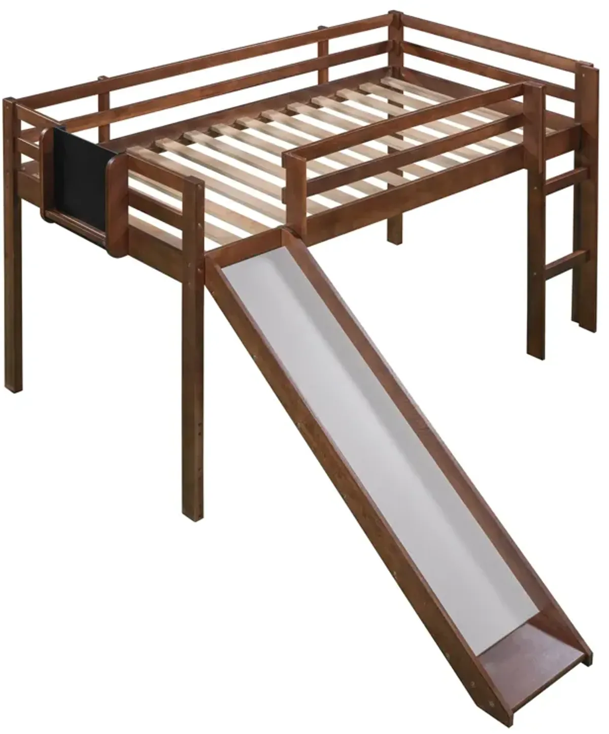 Twin size Loft Bed Wood Bed with Slide, Stair and Chalkboard