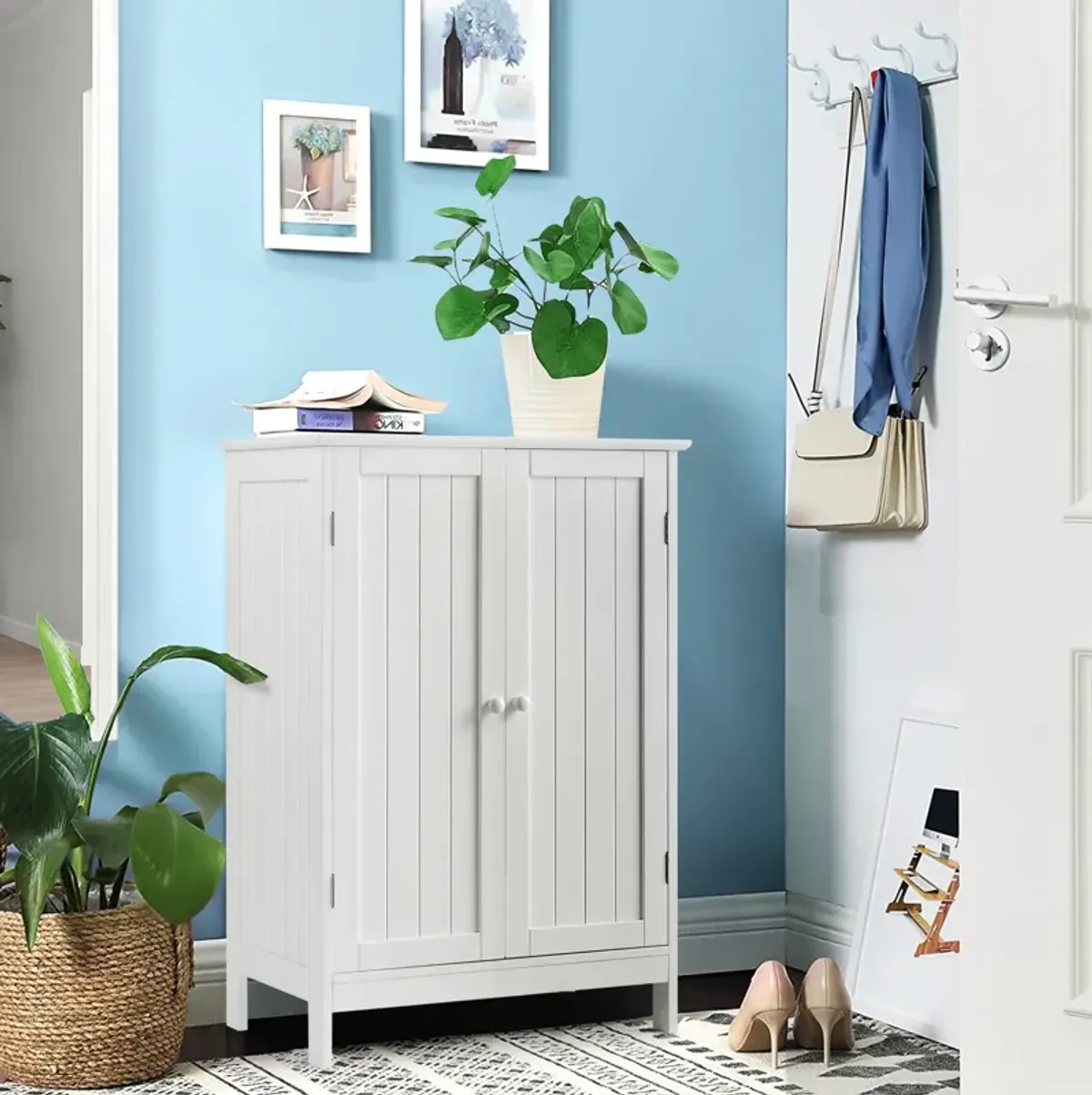 2-Door Freee-Standing Bathroom Cabinet with Shelf