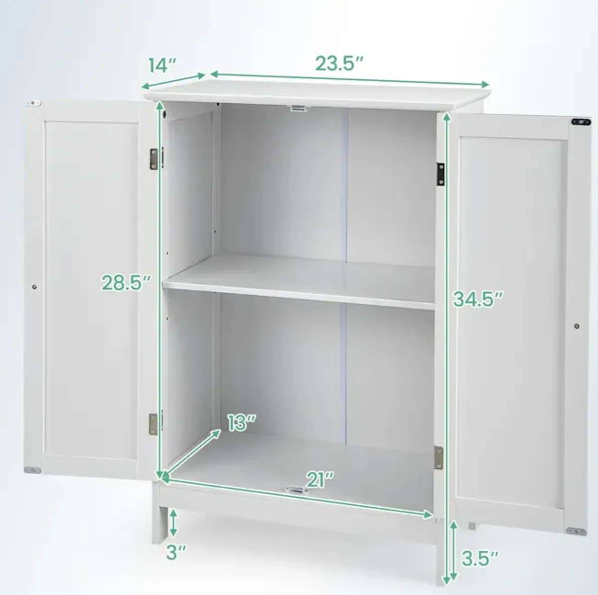 2-Door Freee-Standing Bathroom Cabinet with Shelf