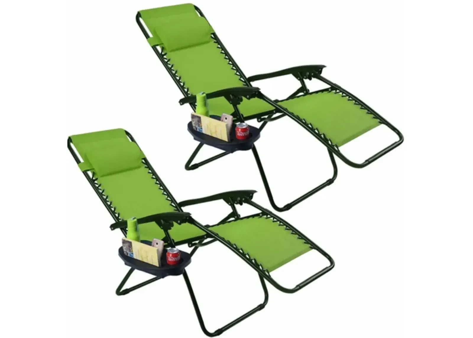 Set of 2 Green Folding Outdoor Zero Gravity Lounge Chair Recliner