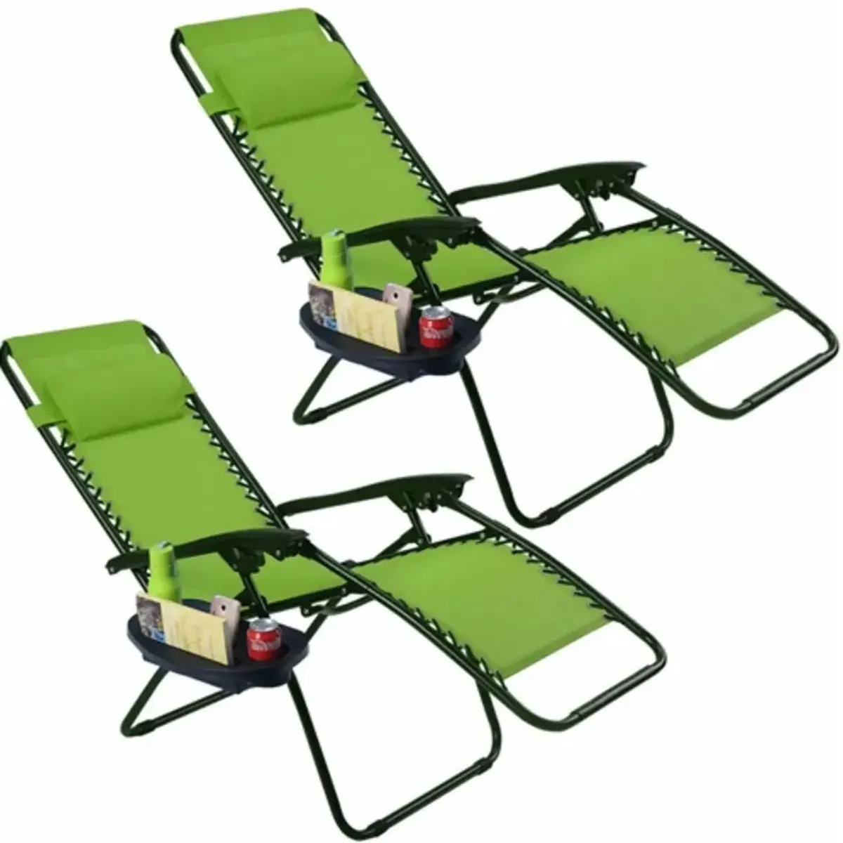 Set of 2 Green Folding Outdoor Zero Gravity Lounge Chair Recliner