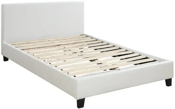 Transitional Style Leatherette Queen Bed with Padded Headboard, White - Benzara