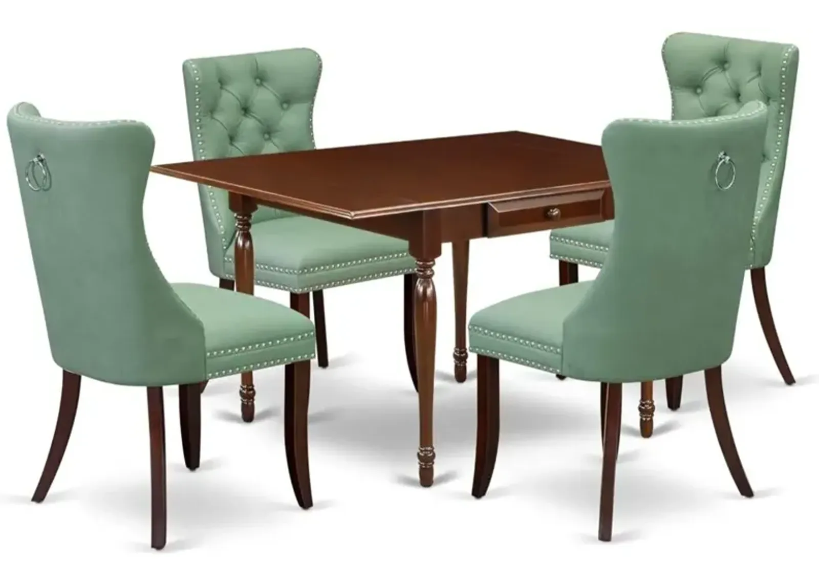 5 Piece Dinette Set Contains a Rectangle Dining Table with Dropleaf