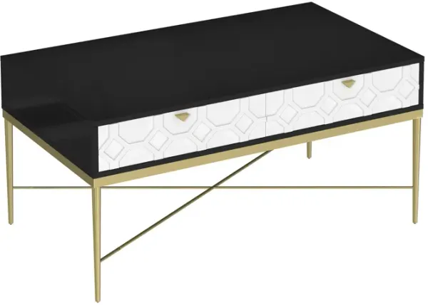47 in. Black and White Rectangle Wood Coffee Table with 2-Drawers