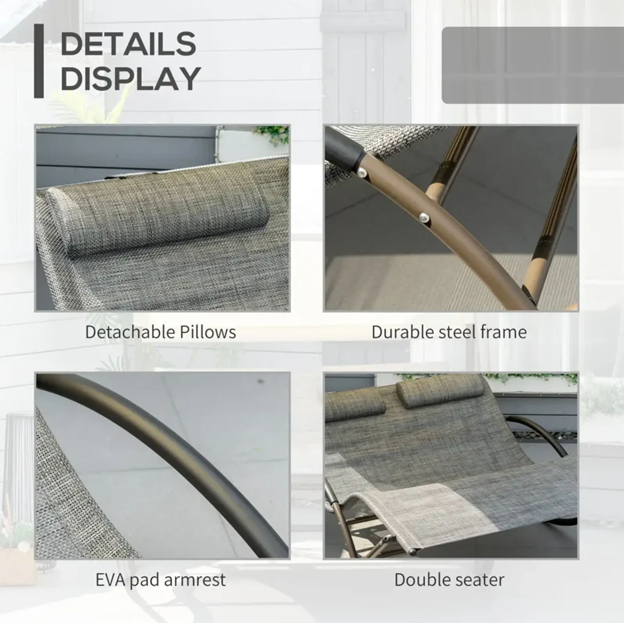 Double Outdoor Rocking Bed Patio Chaise Sun Lounger Bed For Two Person ...