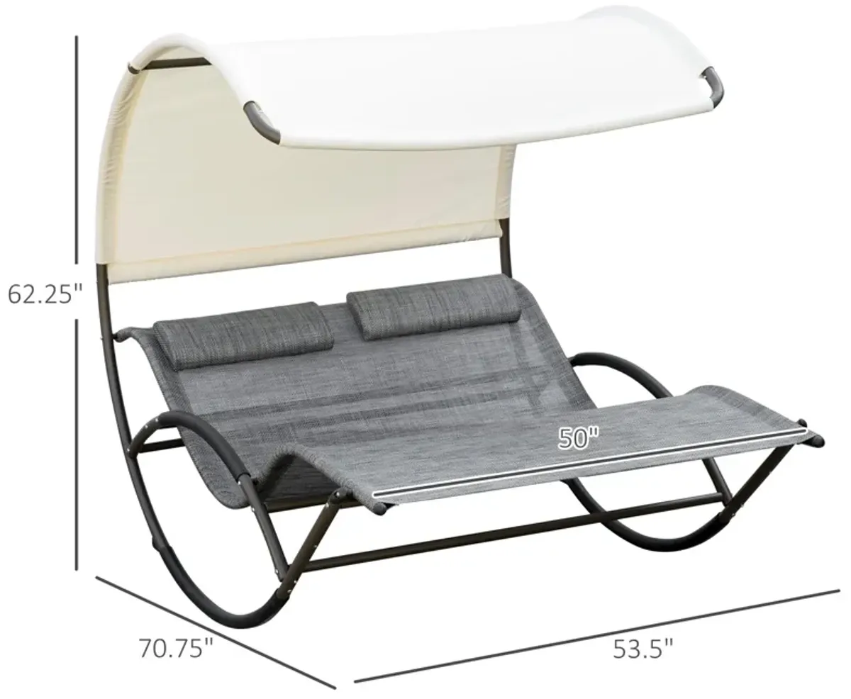 Light Gray Patio Lounger: Double Rocking Bed with Canopy