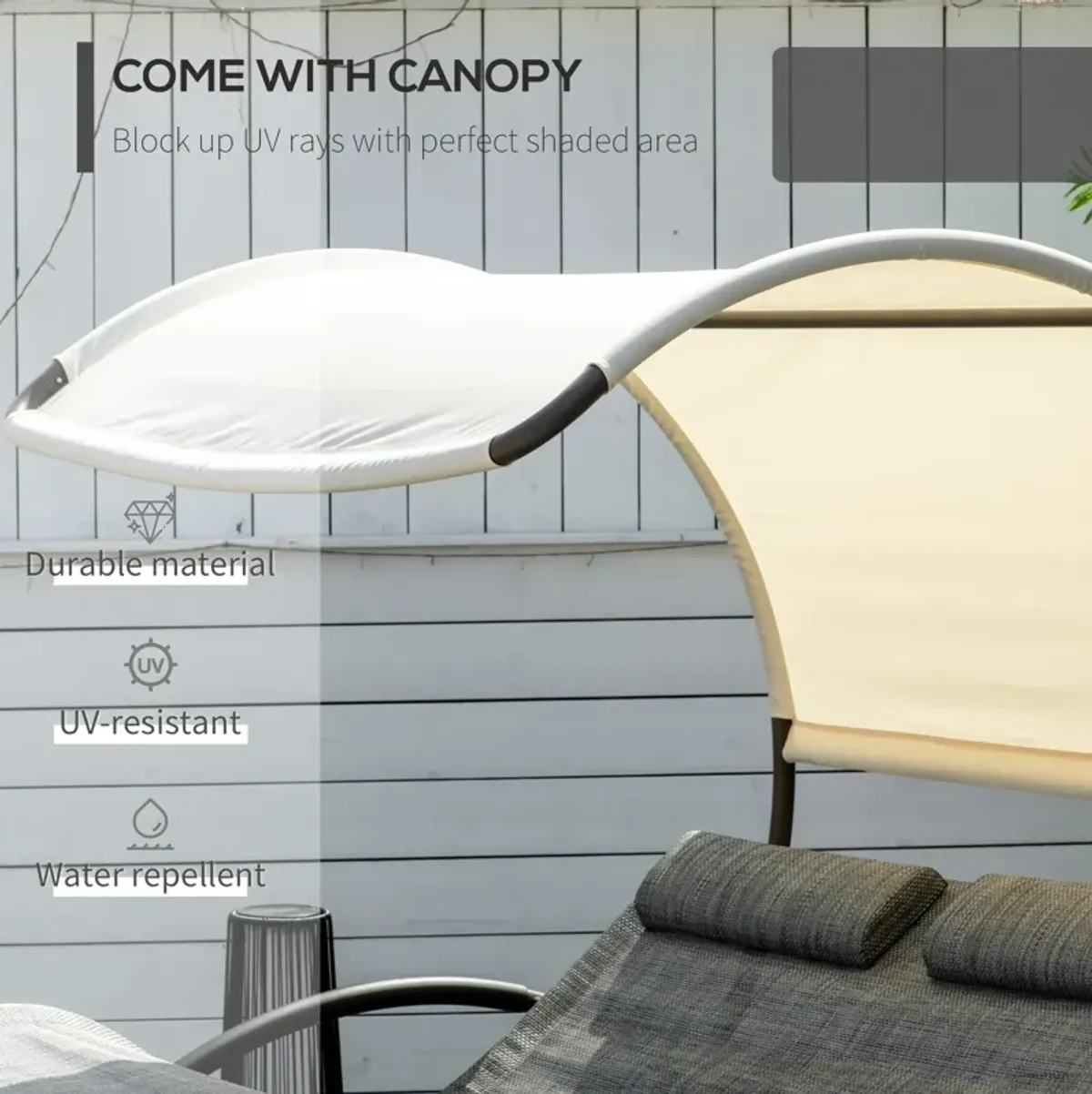 Light Gray Patio Lounger: Double Rocking Bed with Canopy