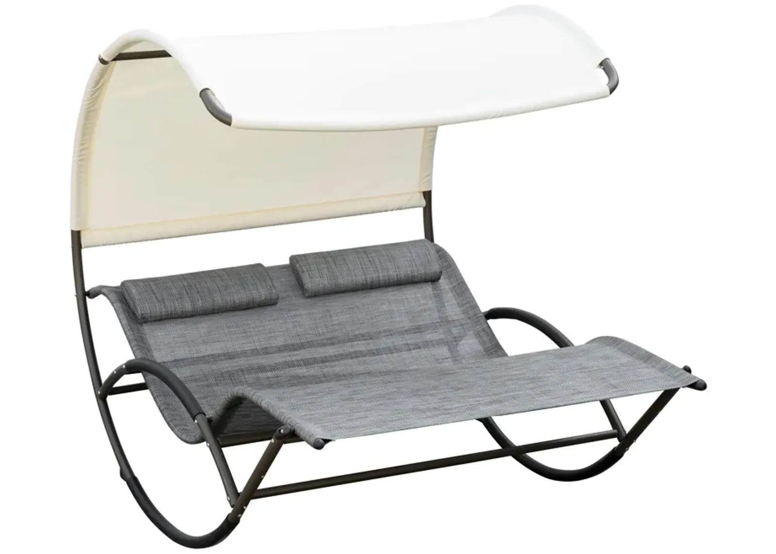 Light Gray Patio Lounger: Double Rocking Bed with Canopy