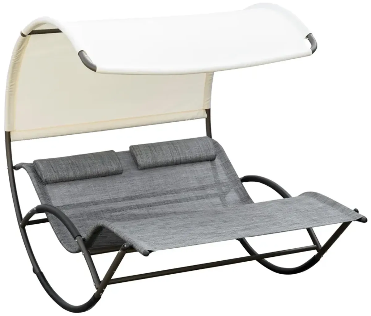 Light Gray Patio Lounger: Double Rocking Bed with Canopy