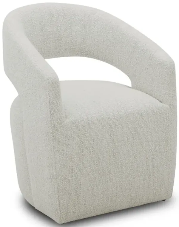 26 Inch Accent Armchair, Textured Cream Fabric, Curved Cutout Backrest-Benzara