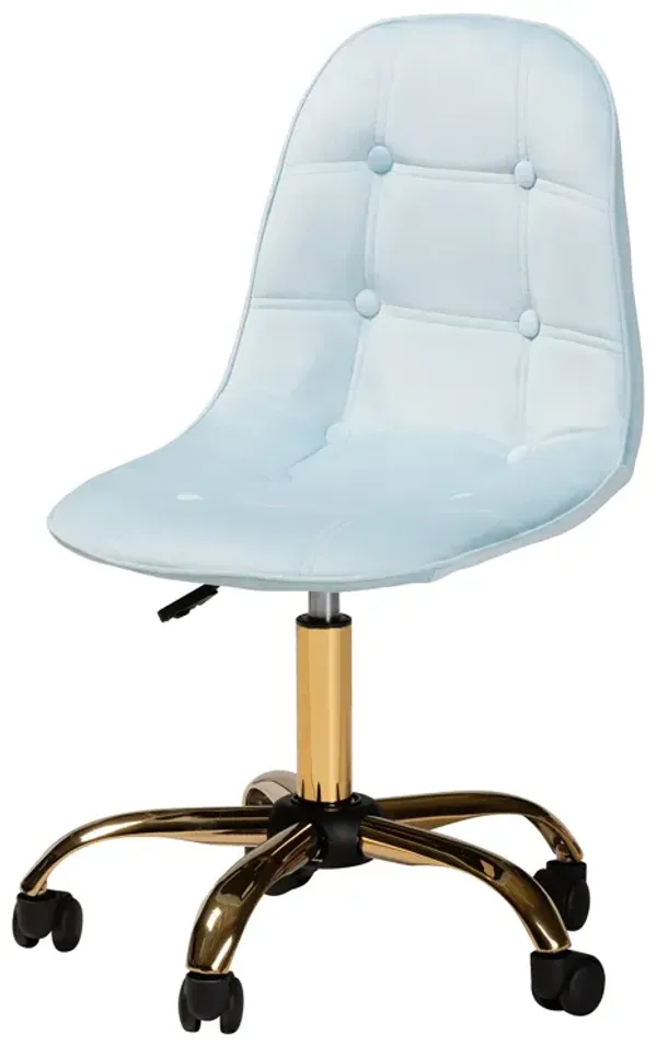 Baxton Studio Kabira and Luxe Grey Velvet Fabric and Gold Metal Swivel Office chair