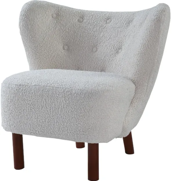 34 Inch Modern Tufted Wingback Accent Chair, Teddy Sherpa Fabric, White