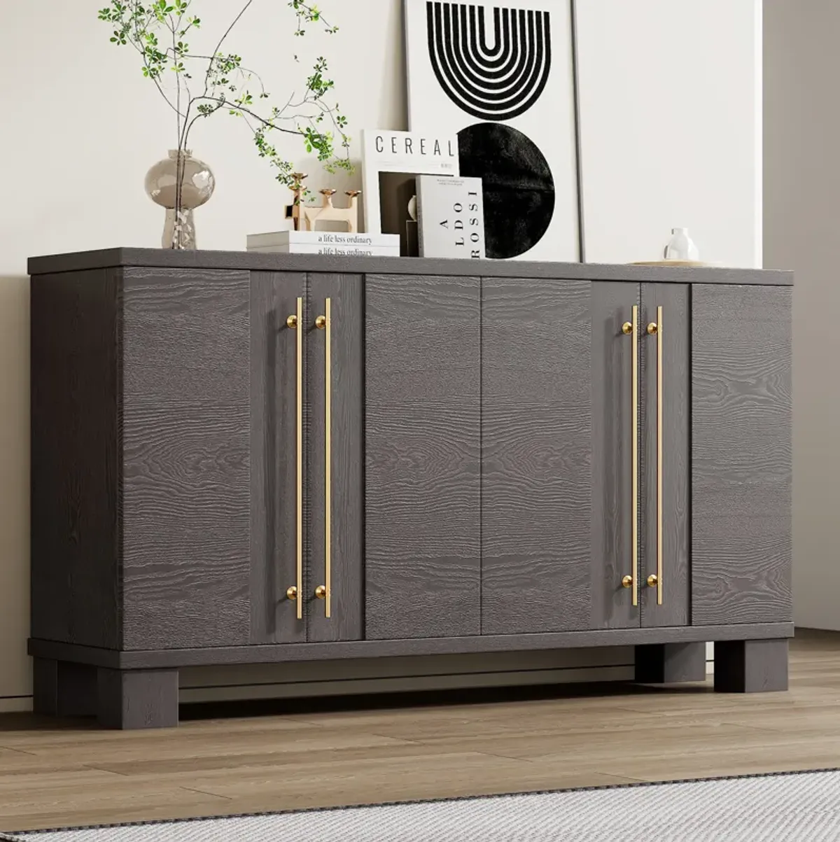 Clihome Sideboard Buffet Cabinet with Storage, Wood Sideboard with Adjustable Shelves and Gold Handles for Kitchen, Dining Room and Living Room (Antique Navy)
