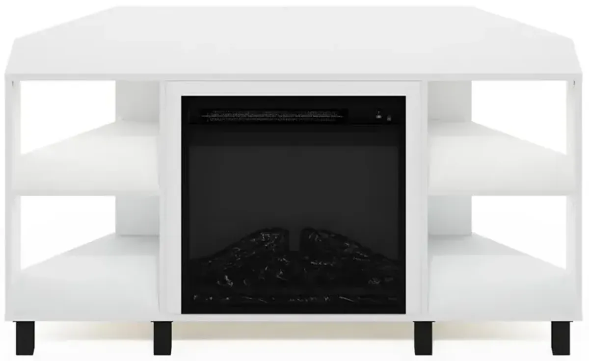 Jensen Corner Fireplace TV Stand with 4 Open Compartments, Solid White