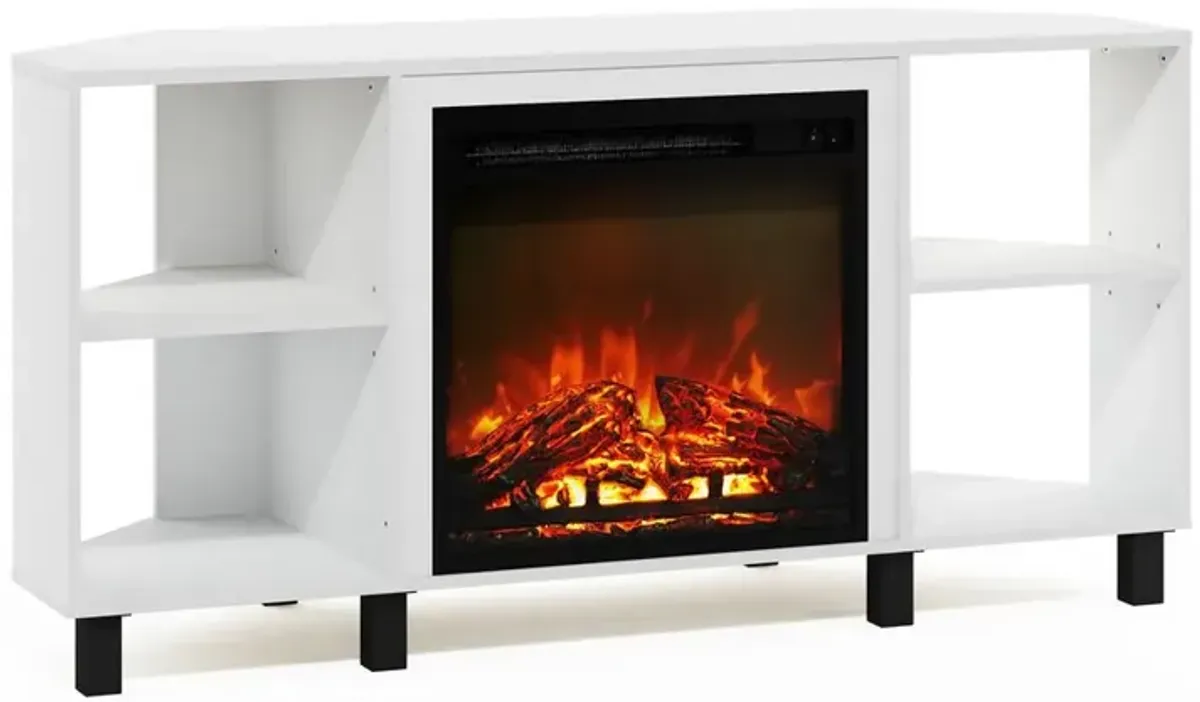 Jensen Corner Fireplace TV Stand with 4 Open Compartments, Solid White