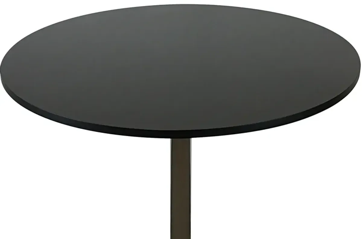 Mari 36 Inch Counter Height Table, Black Round Top and Stainless Steel Base - Benzara