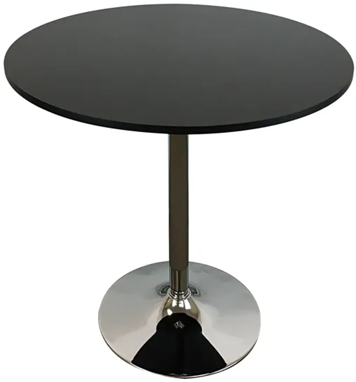 Mari 36 Inch Counter Height Table, Black Round Top and Stainless Steel Base - Benzara