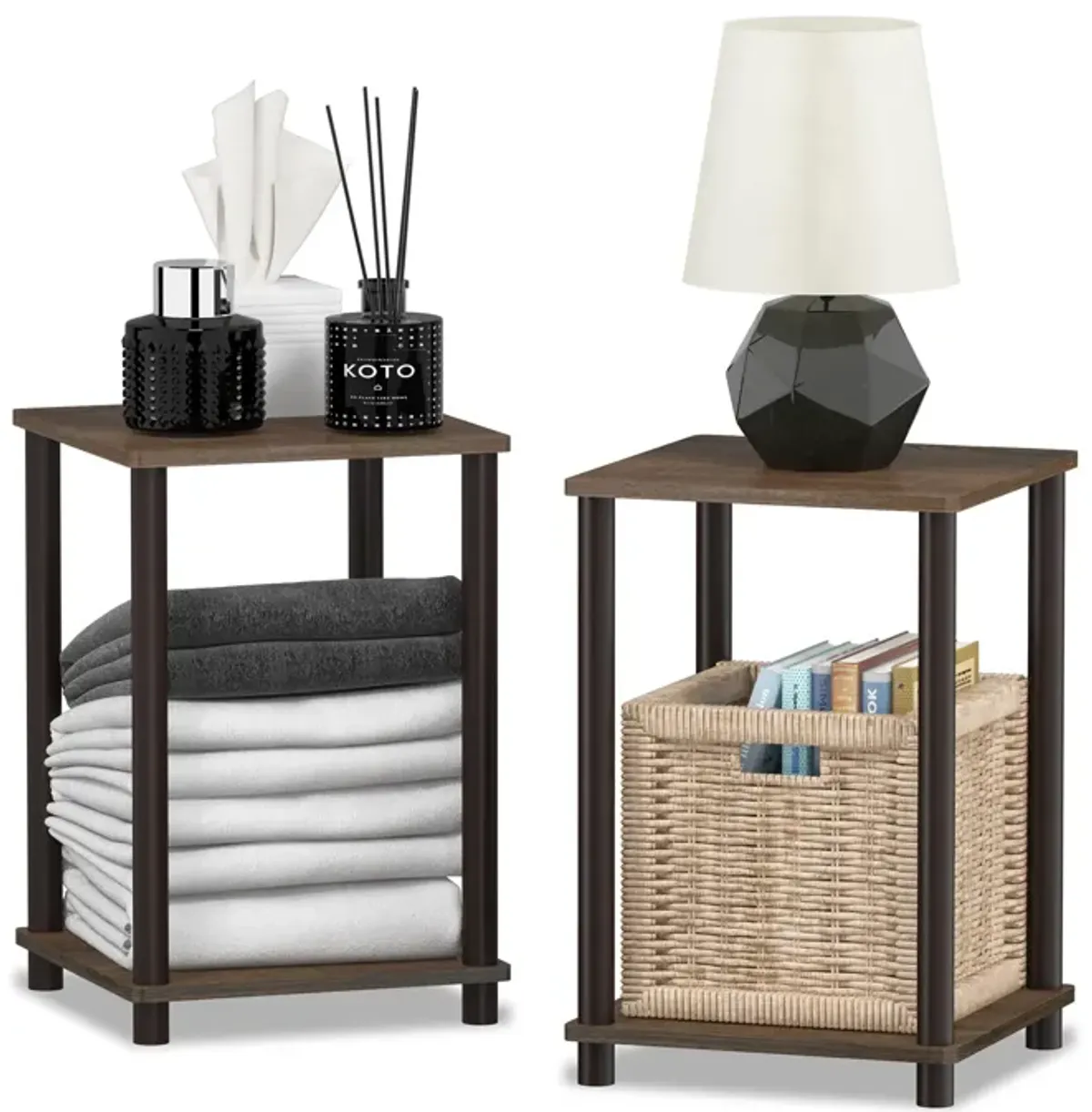 FURINNO Turn-N-Tube Haydn 2-Pack End Table, Walnut/Brown