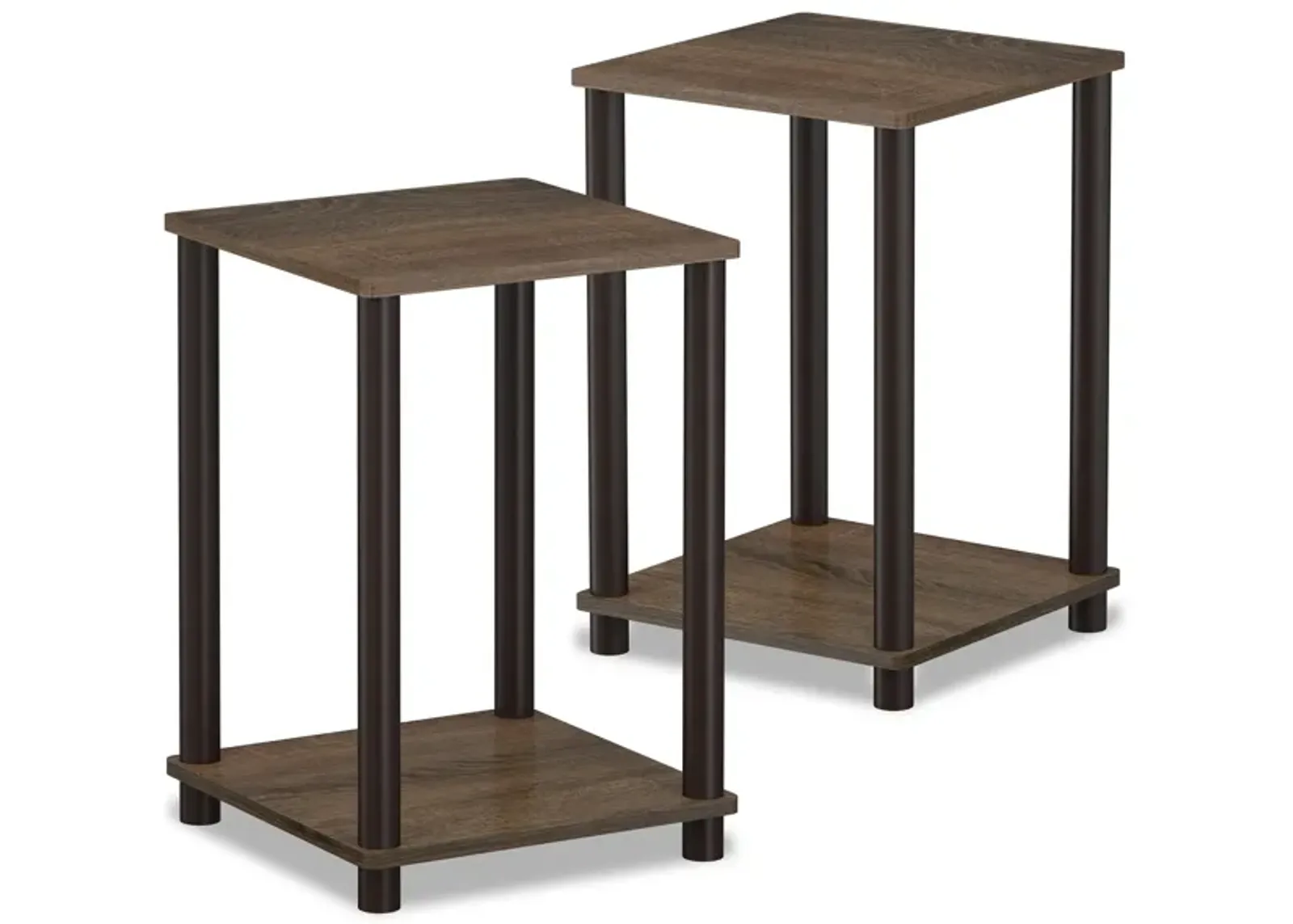 FURINNO Turn-N-Tube Haydn 2-Pack End Table, Walnut/Brown