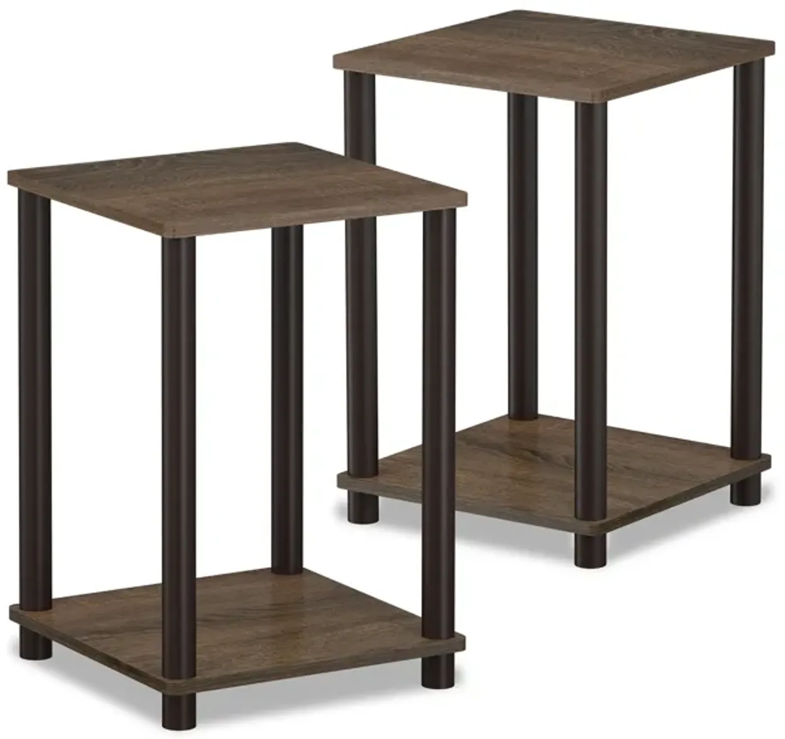 FURINNO Turn-N-Tube Haydn 2-Pack End Table, Walnut/Brown