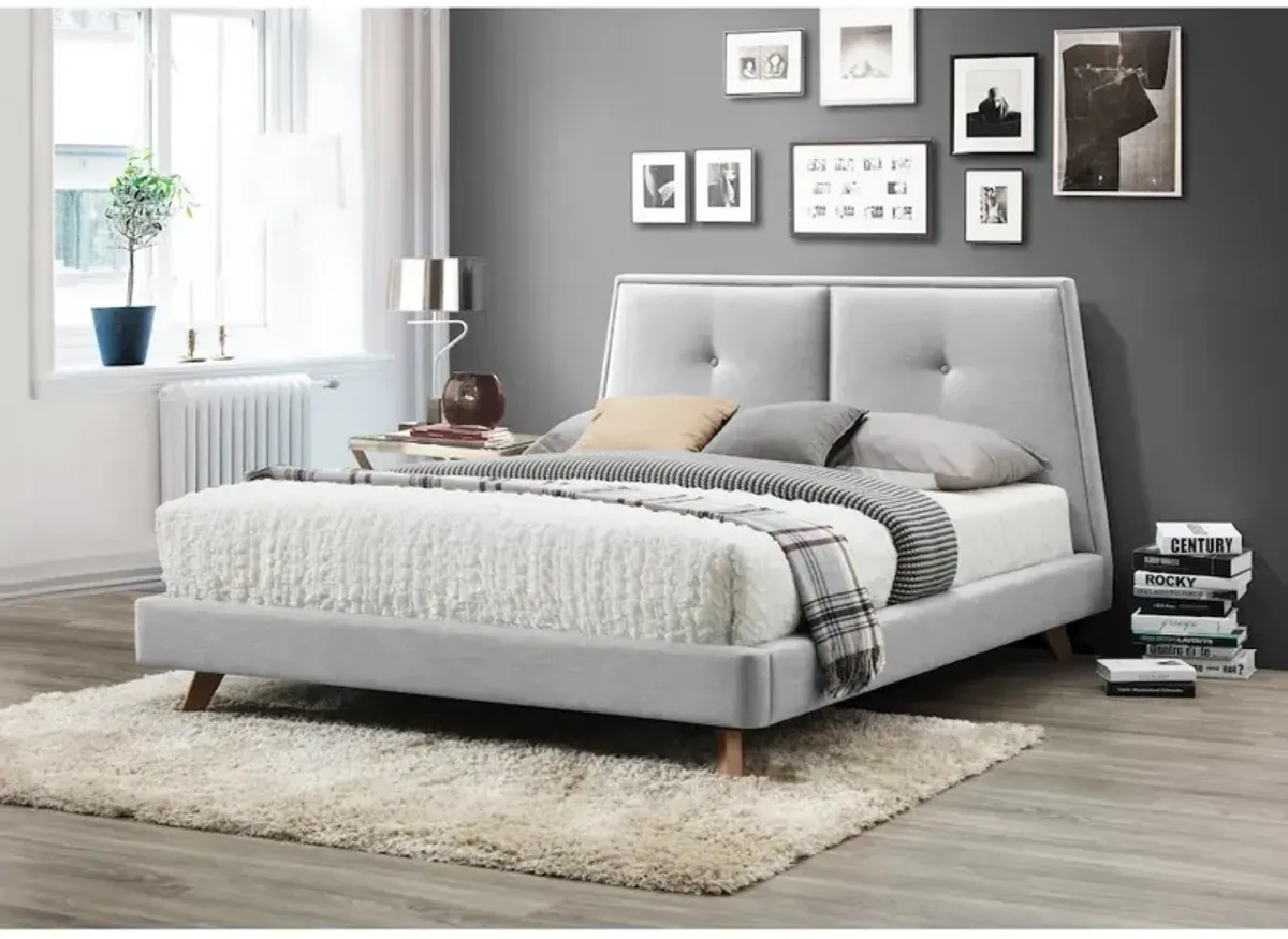 Omax Decor Kenzie Wood and Fabric Upholstered Queen Platform Bed in Light Gray