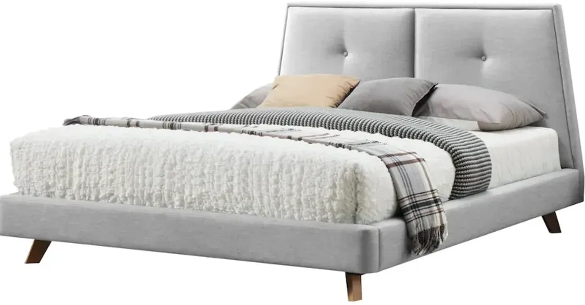 Omax Decor Kenzie Wood and Fabric Upholstered Queen Platform Bed in Light Gray