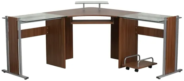 Flash Furniture Teakwood Laminate Corner Desk with Pull-Out Keyboard Tray and CPU Cart