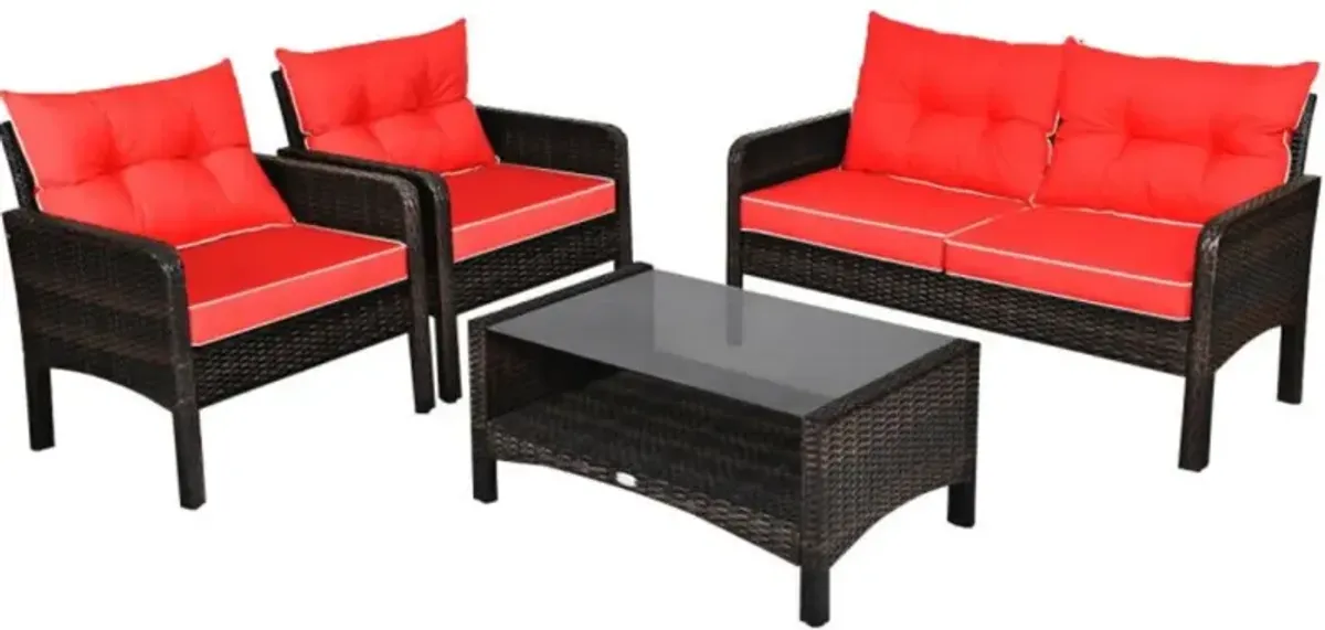 Hivvago 4 Pieces Patio Rattan Sofa Set Free-Combination with Cushion and Coffee Table