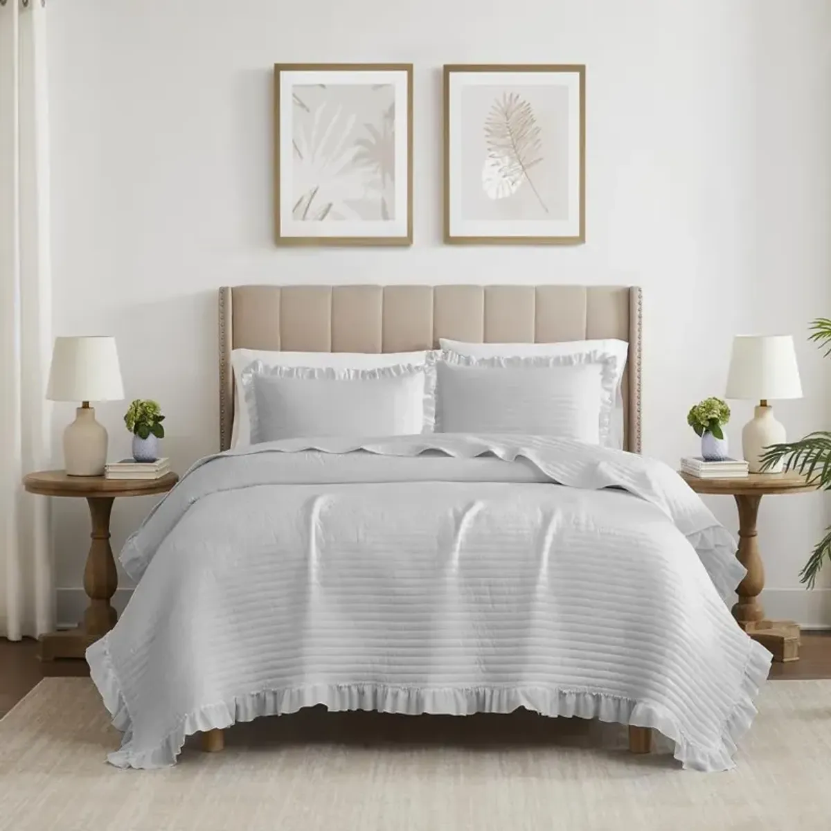 RT Designers Collection Carla 3 Pieces Washed Stitched Lightweight Quilts Set King Size For Bedding Silver