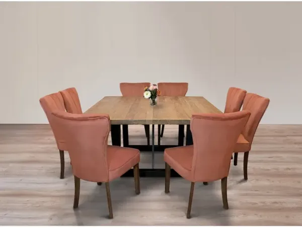 9-Piece Dining Set 8 Cleo Dining Chairs in Velvet Blush Fabric Dark Brown Legs