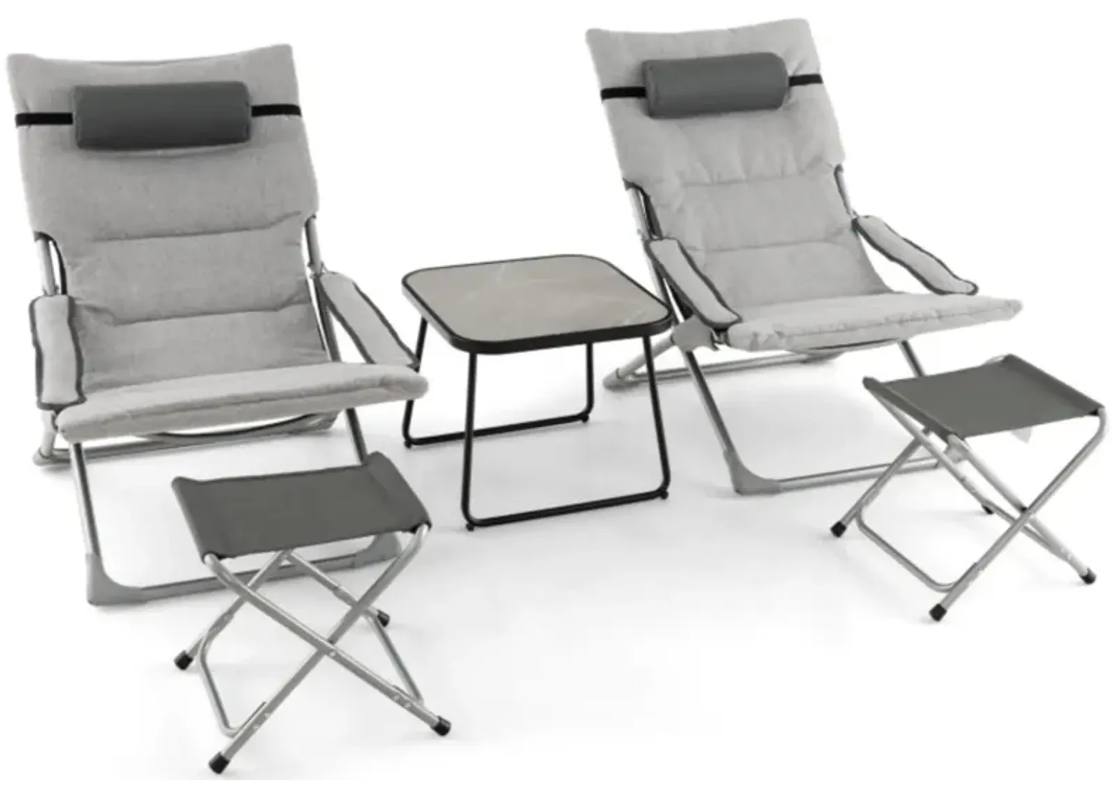 Hivvago 5-Piece Patio Sling Chair Set Folding Lounge Chairs with Footrests and Coffee Table-Gray