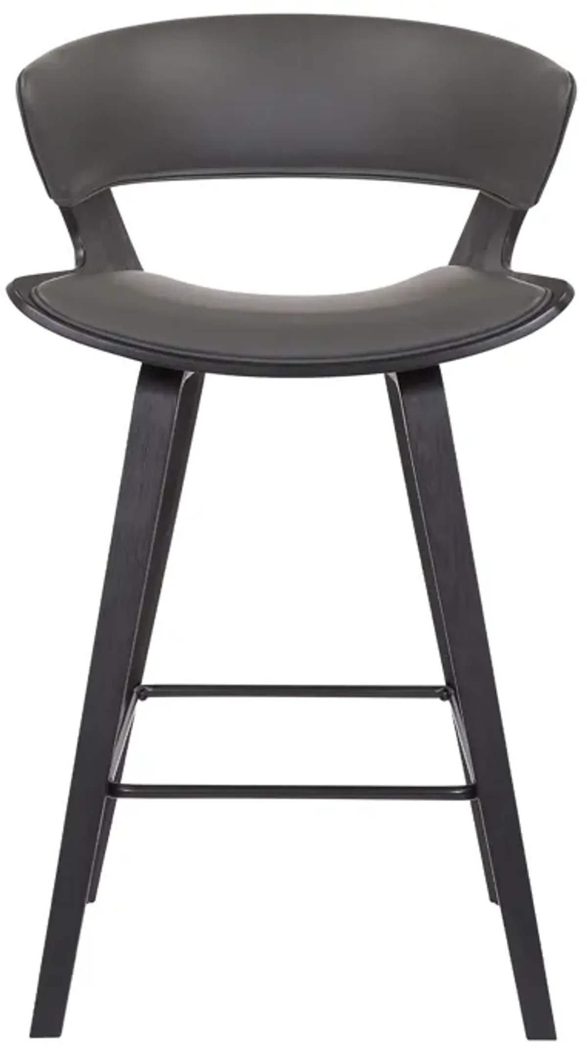 27 Inches Saddle Seat Leatherette Counter Stool, Gray - Benzara