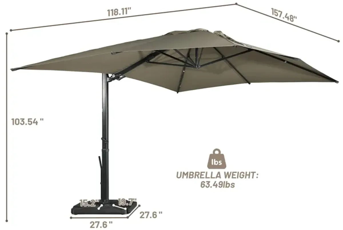 10x13 ft. 360° Rotation Outdoor Patio Cantilever Umbrella with Base in Taupe