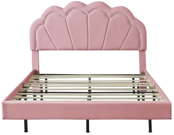 Merax Upholstered Smart LED Bed Frame with Elegant Flowers Headboard