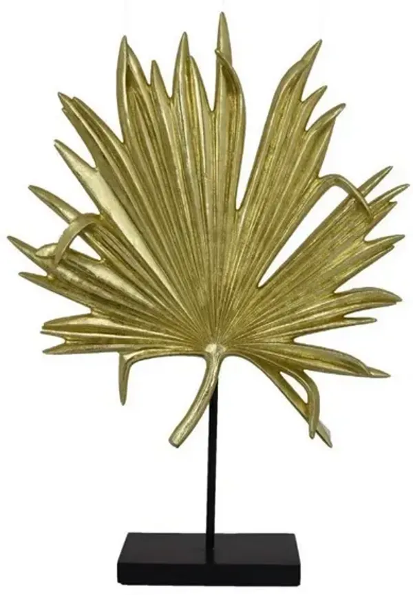 Menny 21 Inch Palm Leaf Resin Decorative Sculpture, Resin Gold Finish - Benzara