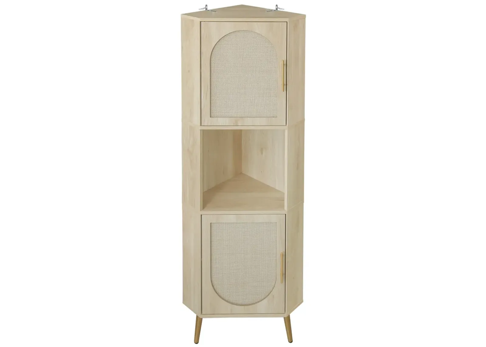 Corner cabinet ,Rattan door,Freestanding Corner Tables For Small Spaces, Corner Shelf Stand For Living Room, Kitchen, Bathroom, Bedroom