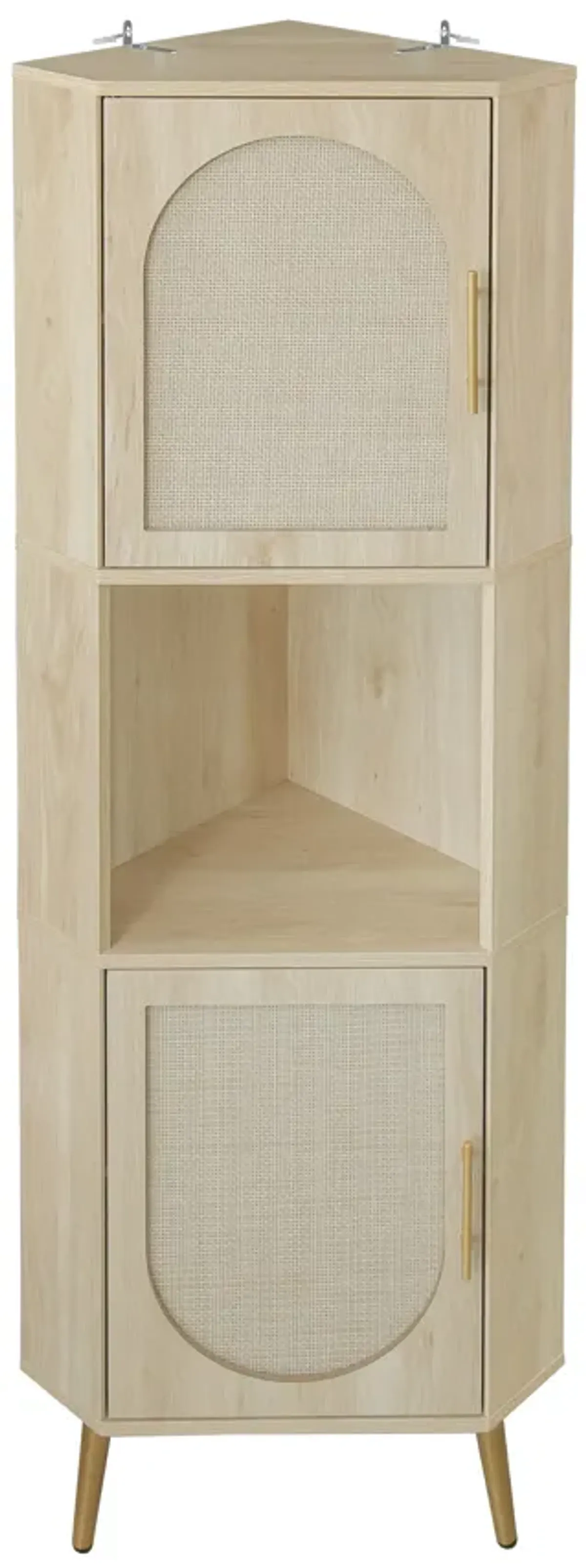 Corner cabinet ,Rattan door,Freestanding Corner Tables For Small Spaces, Corner Shelf Stand For Living Room, Kitchen, Bathroom, Bedroom