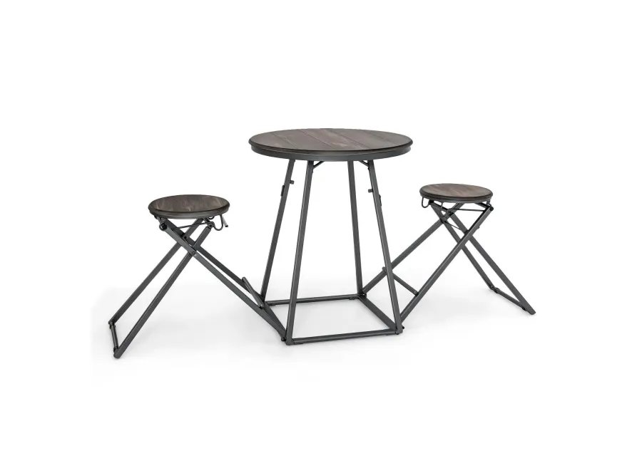 3 Pieces Dining Table Set with 2 Foldable Stools for Small Space-Grey