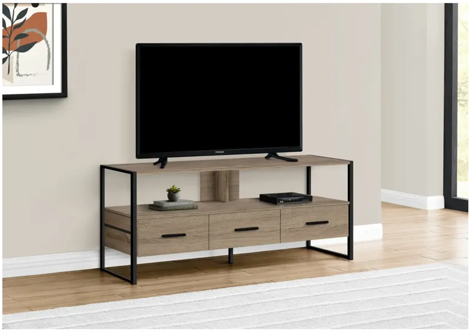 Monarch Specialties I 2618 Tv Stand, 48 Inch, Console, Media Entertainment Center, Storage Drawers, Living Room, Bedroom, Laminate, Metal, Brown, Black, Contemporary, Modern