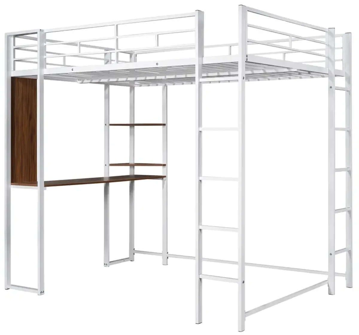 Merax Metal Loft Bed with 2 Shelves and 1 Desk