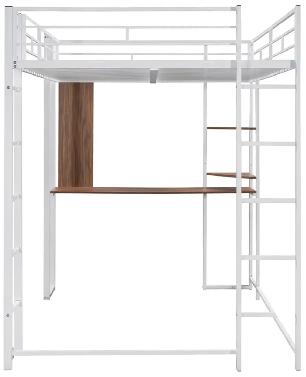 Merax Metal Loft Bed with 2 Shelves and 1 Desk