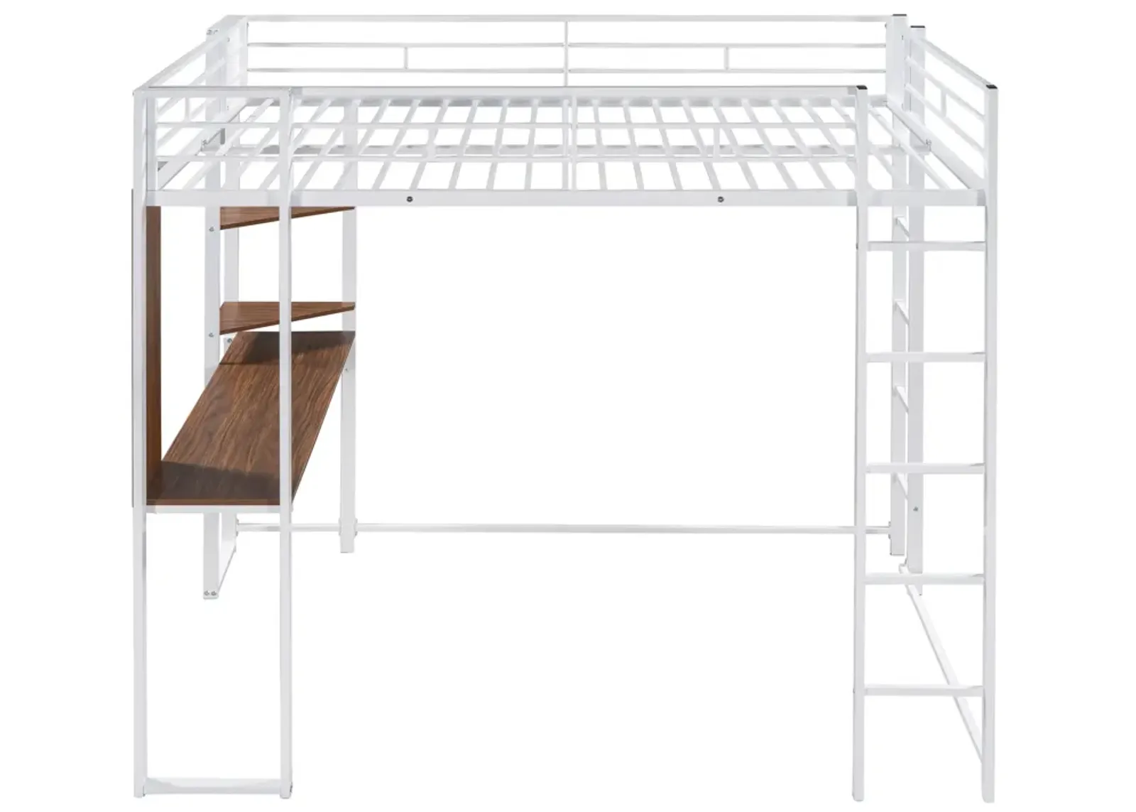 Merax Metal Loft Bed with 2 Shelves and 1 Desk