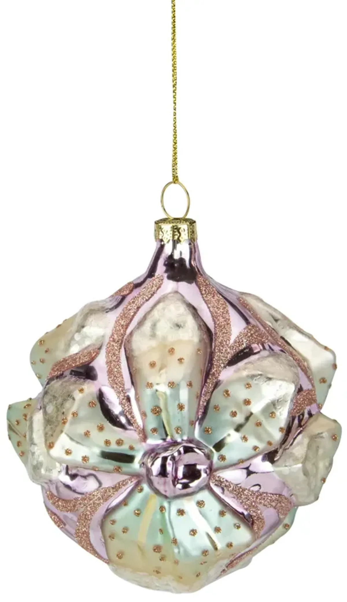 4.25" Green Flowers on Pink Glass Christmas Ornament